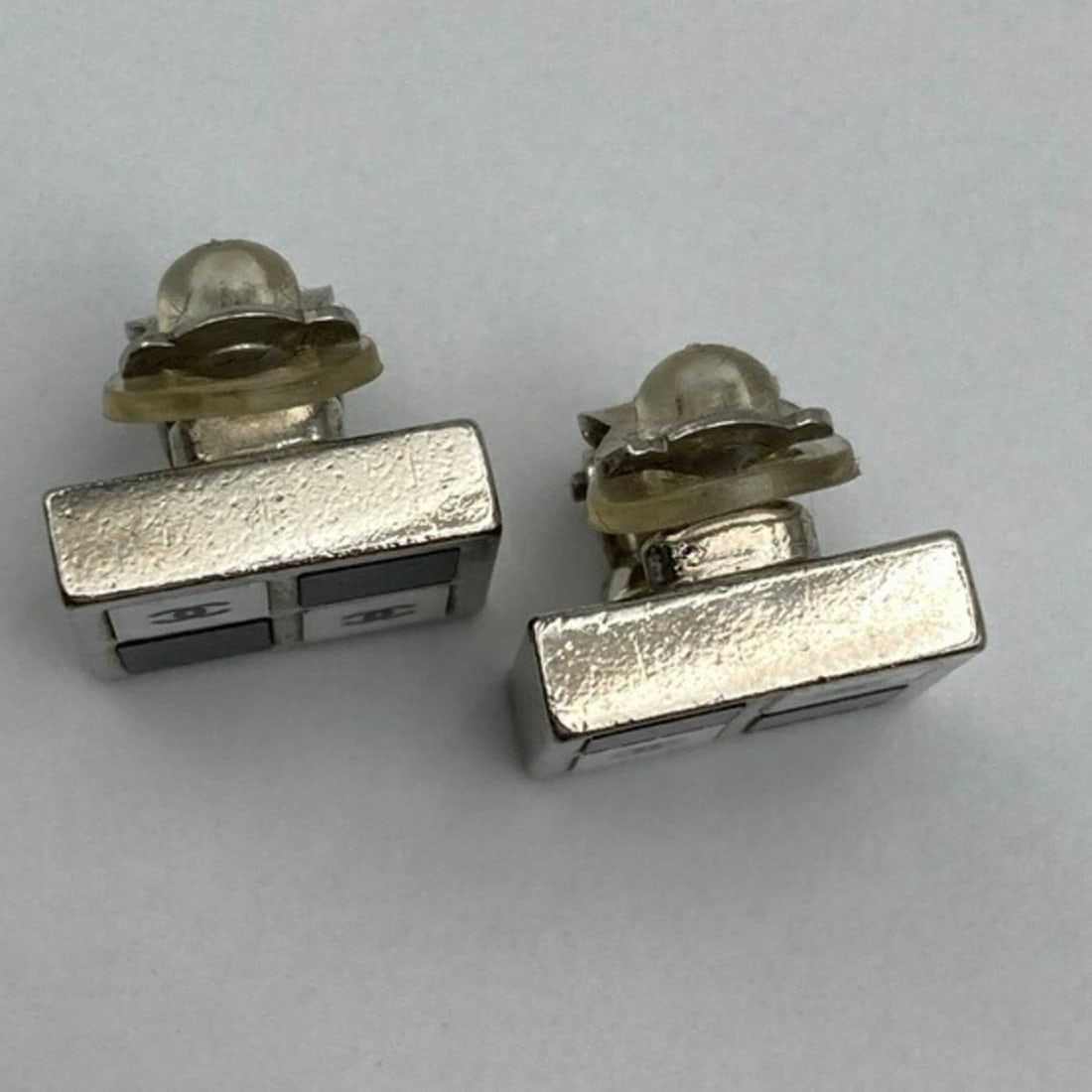CHANEL Coco Mark Monotone Square Earrings D4 - 3