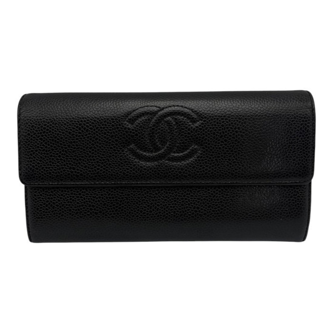 CHANEL Caviar Leather Long Wallet: --- Catalog ---Category: SizeSize (HxWxD): 10.5cm x 19.5cm x 3cm / 4.13'' x 7.67'' x 1.18''Category: DesignType: Long wallet (bi-fold)Color: BlackGender: WomenMaterial: Leather Category: