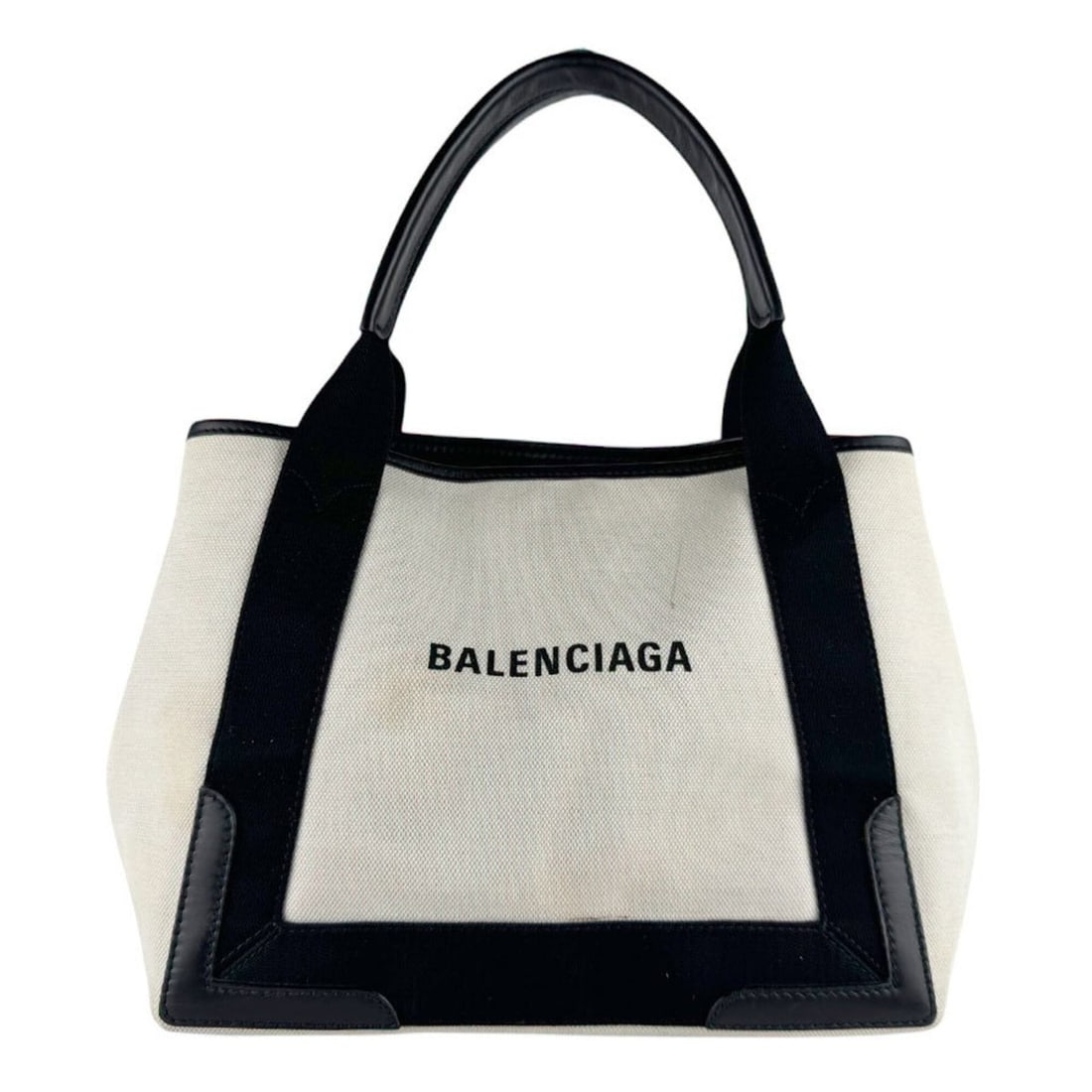 Balenciaga handbag/tote bag, Navy Cabas S, canvas and leather, black ivory, women's, 339933 z9852: --- Catalog ---Category: SizeSize (HxWxD): 24cm x 29cm x 18cm / 9.44'' x 11.41'' x 7.08''Category: DesignType: Handbag, Tote bagColor: Black, IvoryGender: WomenMaterial: Canvas , Leather Category: Gen