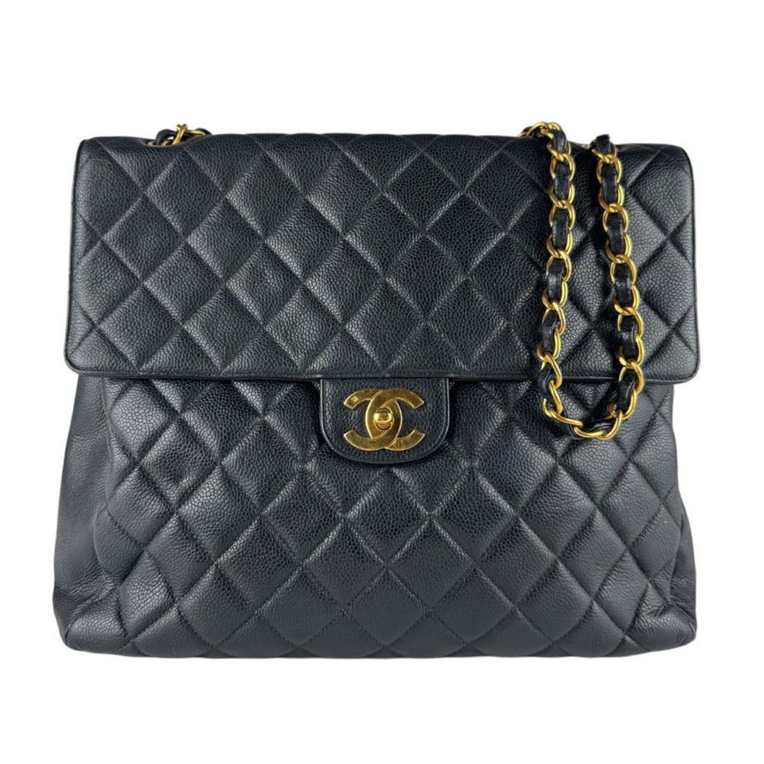 Chanel CHANEL Shoulder Bag, Caviar Leather, Black & Gold, Women's z9840: --- Catalog ---Category: SizeSize (HxWxD): 29cm x 32cm x 10cm / 11.41'' x 12.59'' x 3.93''Category: DesignType: Shoulder bagColor: BlackGender: WomenMaterial: Grained Calfskin Category: GeneralBrand: 