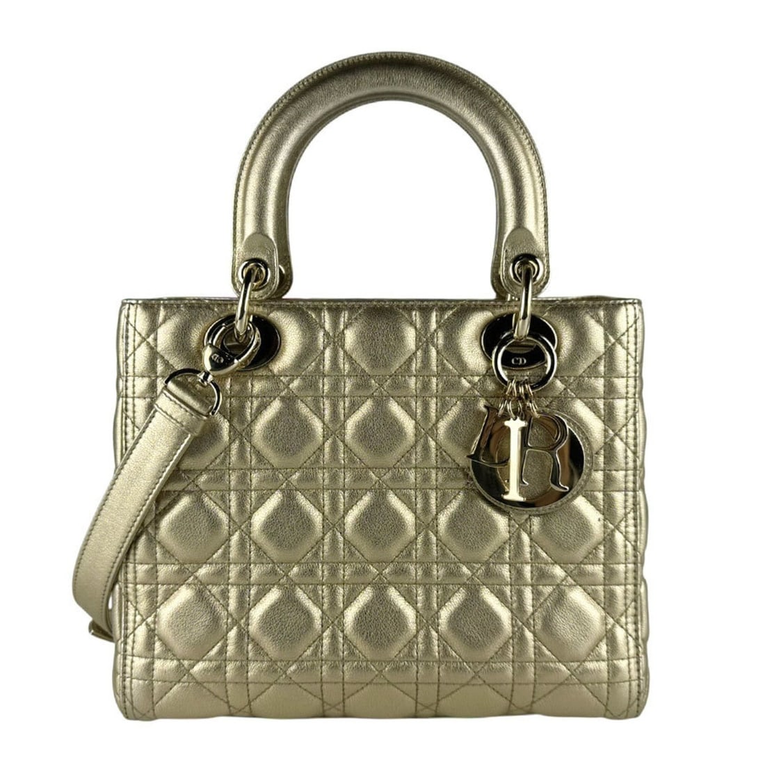 Christian Dior Lady handbag/shoulder bag, lambskin, gold, women's, z9783 (1 of 14)