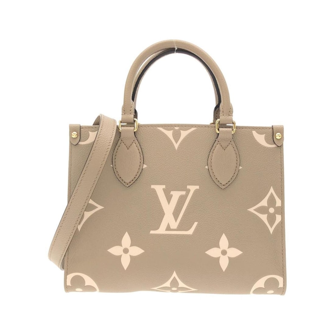 Louis Vuitton Bicolor Monogram Empreinte OnTheGo PM M45779 Handbag: --- Catalog ---Category: SizeSize (HxWxD): 19.5cm x 25cm x 10cm / 7.67'' x 9.84'' x 3.93''Category: DesignType: HandbagColor: Cream, TourterelleGender: Women,MenMaterial: Leather Hardware Color: