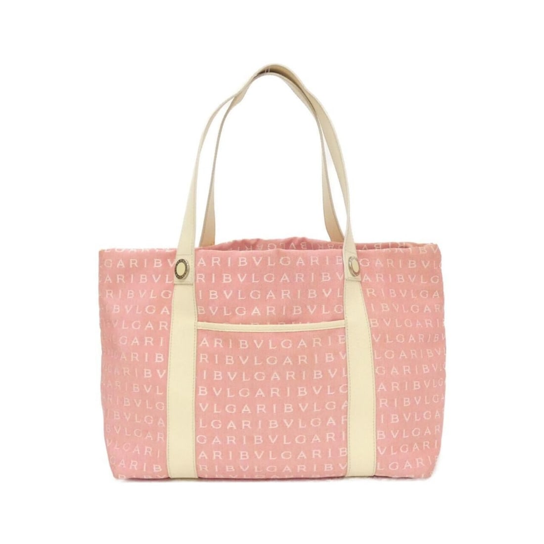 Bvlgari handbag: --- Catalog ---Category: SizeSize (HxWxD): 25cm x 33cm x 14cm / 9.84'' x 12.99'' x 5.51''Category: DesignType: Handbag, PouchColor: Ivory, PinkGender: WomenMaterial: Canvas , Leather Hardware Color: S