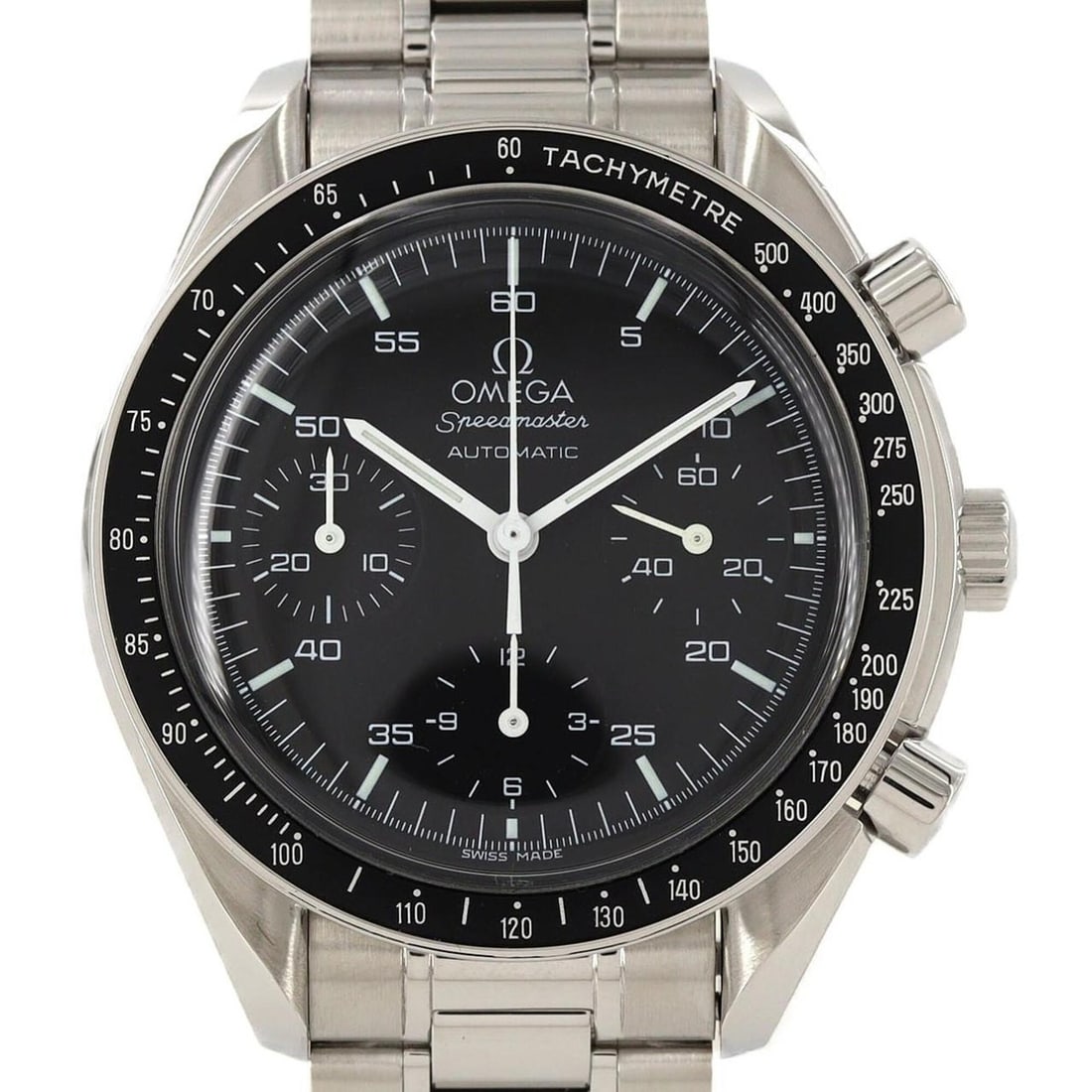 Omega Speedmaster 3510.50 SS Automatic Watch: --- Catalog ---Category: SizeWrist Size: 17cm / 6.69''Case Diameter: 39mm / 1.54''Category: DesignType: WristwatchGender: MenColor (Dial): BlackMaterial (Band): Stainless steelMaterial (Case):