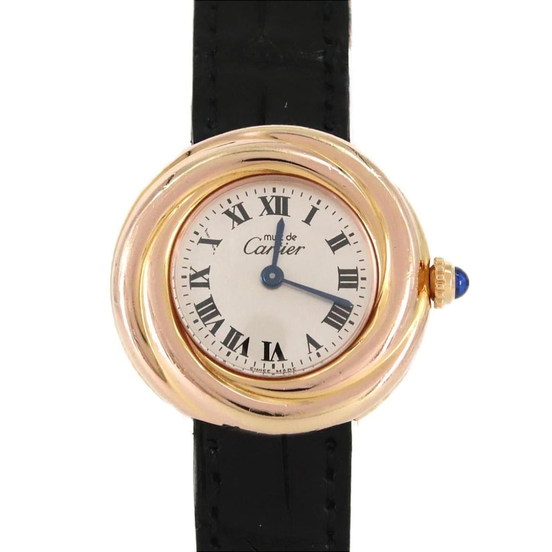 Cartier Must Trinity GP W1015045 Quartz Watch: --- Catalog ---Category: SizeCase Diameter: 27mm / 1.06''Category: DesignType: WristwatchGender: WomenColor (Dial): SilverMaterial (Case): Gold platedCategory: GeneralMPN: W1015045Brand: CartierCatego