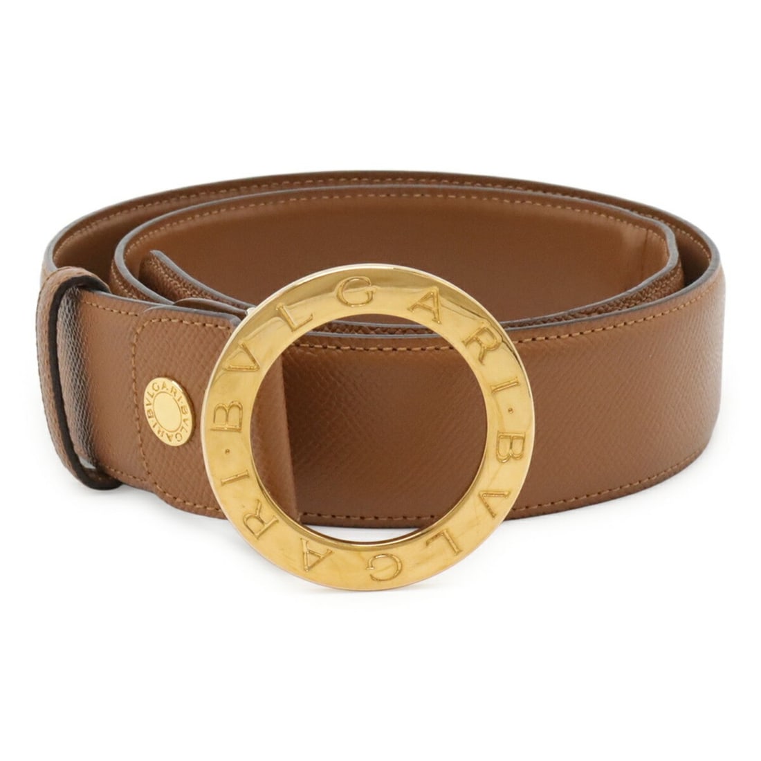 BVLGARI Bulgari Belt, Round Buckle, Leather, Camel/Light Brown, Size #105, Actual Length 80cm, Cut (1 of 11)