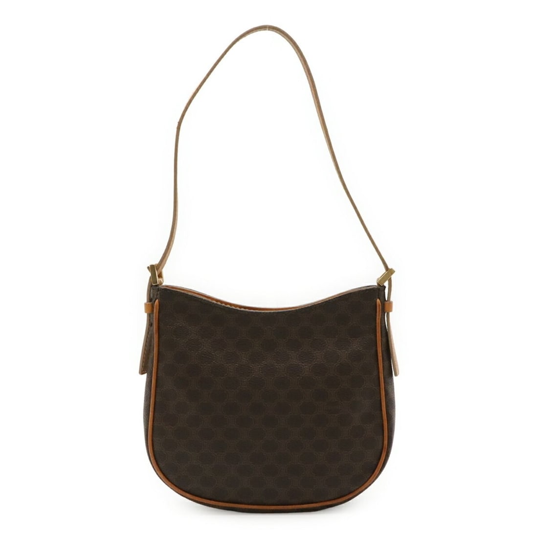 CELINE Macadam pattern handbag, pouch, shoulder bag, leather, dark brown: --- Catalog ---Category: SizeSize (HxWxD): 15.5cm x 19cm x 3.5cm / 6.1'' x 7.48'' x 1.37''Category: DesignType: Pouch, Shoulder bagColor: Dark brownGender: WomenMaterial: Coated canvas , Leather Categ
