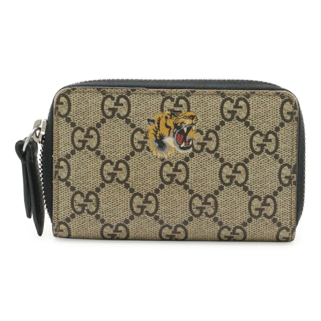 GUCCI Bestiary GG Supreme Round Wallet/Coin Purse, Tiger Print, Beige, 546354: --- Catalog ---Category: SizeSize (HxWxD): 8cm x 12.5cm / 3.14'' x 4.92''Category: DesignType: Coin purse/coin caseColor: Beige, BlackGender: Men,WomenMaterial: GG Supreme , Canvas , Leather Category: