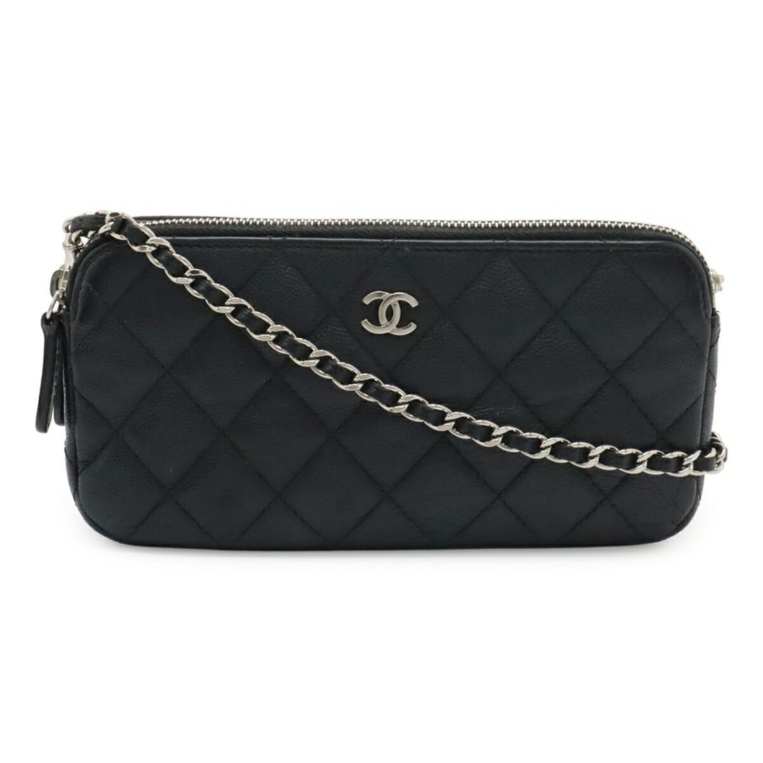 CHANEL Matelassé Double Zip Wallet Chain Shoulder Clutch Bag Caviar Leather Black A82527 (1 of 10)