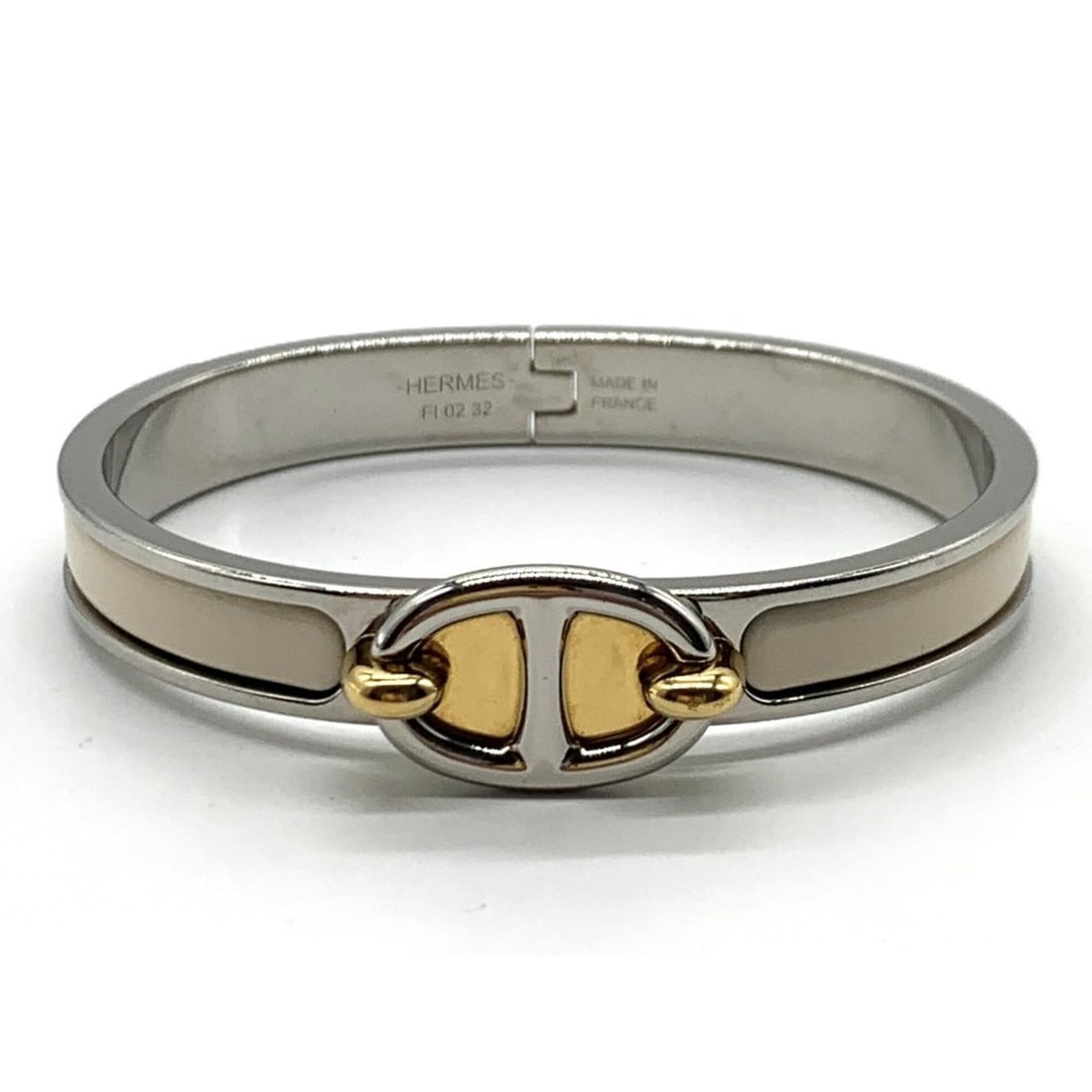 Hermes Mini Clic Chaine d'Ancre Cream Enamel Palladium Bracelet H209000F HERMES (1 of 12)