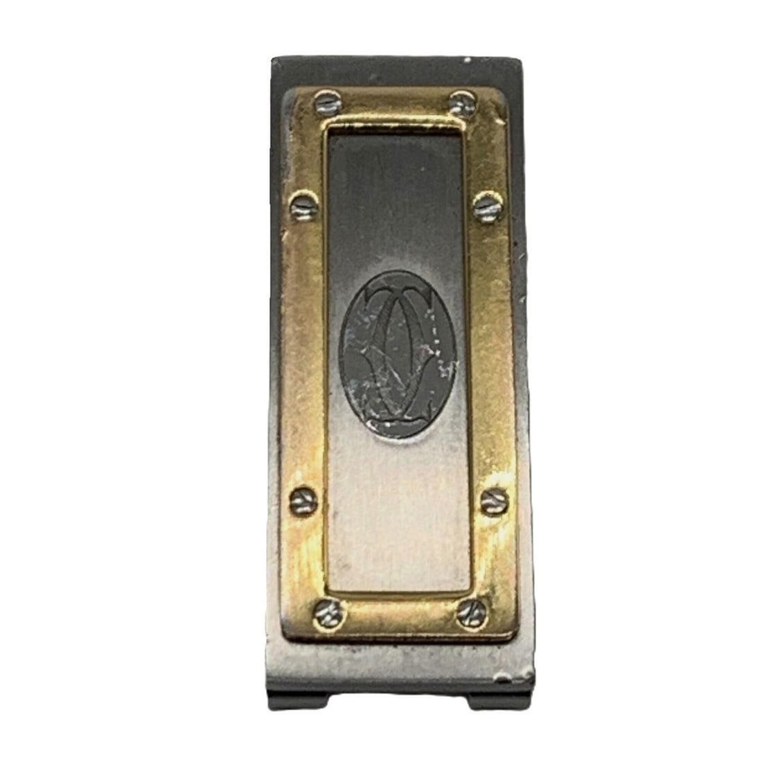 Cartier Santos de Money Clip Stainless Steel Gold Silver: --- Catalog ---Category: SizeWeight: 23.4g / 0.82oz.Size (HxWxD): 5cm x 2cm / 1.96'' x 0.78''Category: DesignType: Money clipGender: Women,MenCategory: GeneralLine: SantosBrand: Cartier--- Item List -