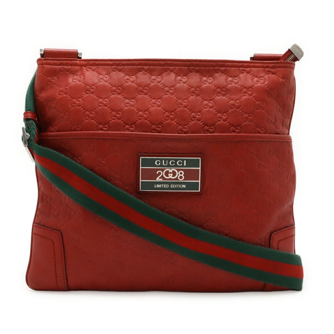 GUCCI Guccissima Sherry Line Shoulder Bag Handbag Leather Red 2008 Beijing Olympics 193715: --- Catalog ---Category: SizeSize (HxWxD): 30cm x 35cm / 11.81'' x 13.77''Category: DesignType: Messenger bag, Shoulder bagColor: Red colorGender: Men,WomenMaterial: Leather , Canvas Category: