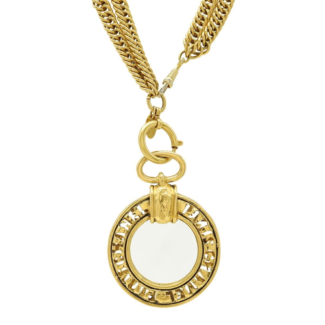 CHANEL Magnifying Glass Necklace, Double Chain Pendant, Circle, Round, GP Gold (1 of 13)