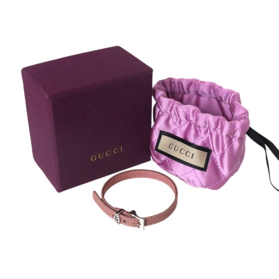GUCCI Leather Bracelet, Pink: --- Catalog ---Category: SizeTotal Length: 23cm / 9.05''Category: DesignType: Charm braceletColor: Pink, SilverGender: WomenMaterial: LeatherCategory: GeneralBrand: Gucci--- Item List ---Section: Cond