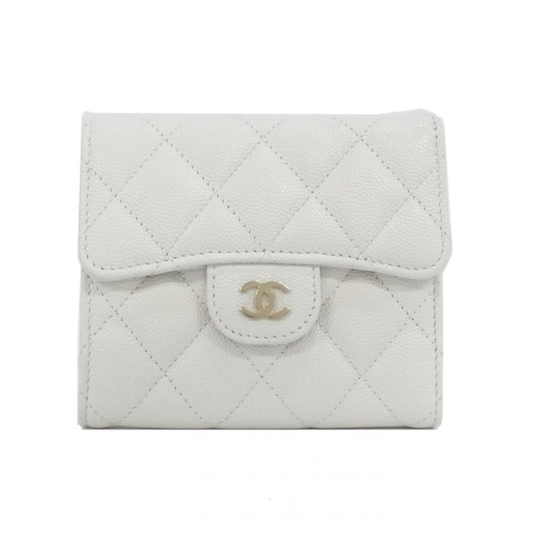 Chanel Timeless Classic Line AP0231 Wallet: --- Catalog ---Category: SizeSize (HxWxD): 11cm x 12cm x 2.5cm / 4.33'' x 4.72'' x 0.98''Category: DesignType: Wallet (tri-fold)Color: WhiteGender: WomenMaterial: Grained Calfskin Category: