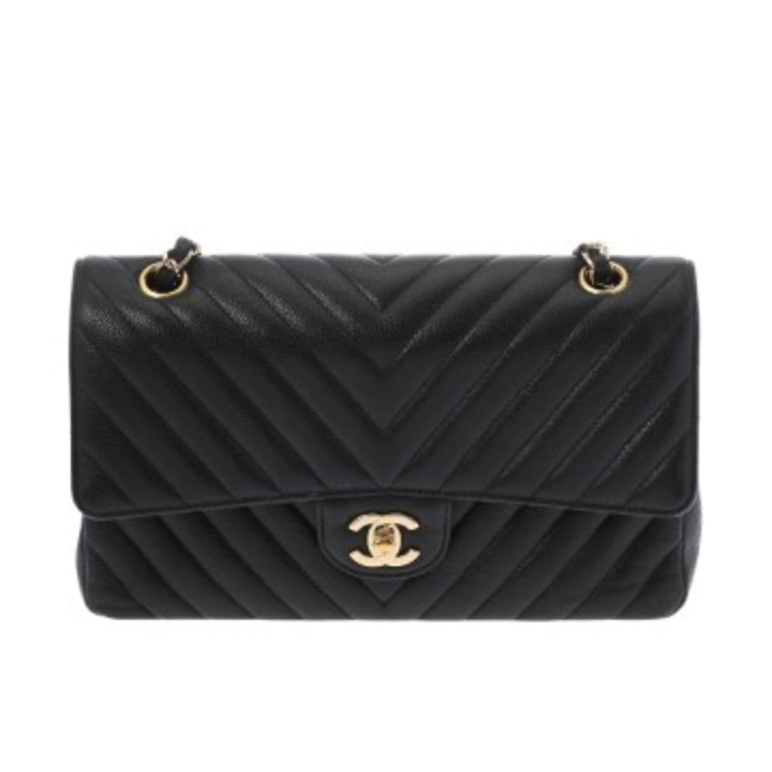 CHANEL Matelassé Double Flap Chain Shoulder Bag, 25cm, V-stitch, Black, A01112, Women's, Caviar: --- Catalog ---Category: SizeSize (HxWxD): 16cm x 25cm x 7cm / 6.29'' x 9.84'' x 2.75''Category: DesignType: Shoulder bagColor: BlackGender: WomenMaterial: Grained Calfskin Category: GeneralMPN: A0111