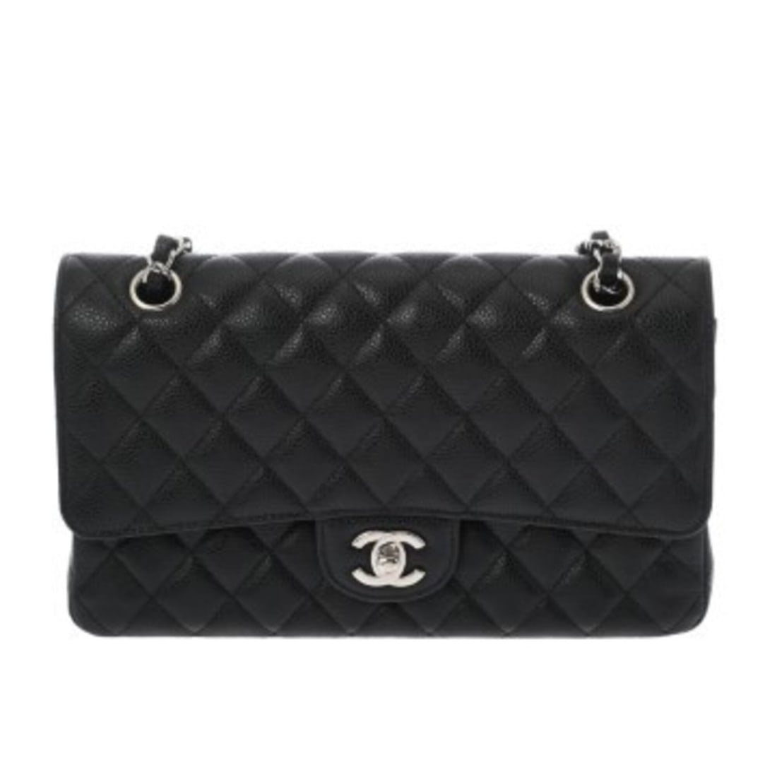 CHANEL Matelassé Double Flap Chain Shoulder Bag 25 Black A01112 Women's Caviar Skin AB Rank Used: --- Catalog ---Category: SizeSize (HxWxD): 16cm x 25cm x 7cm / 6.29'' x 9.84'' x 2.75''Category: DesignType: Shoulder bagColor: BlackGender: WomenMaterial: Grained Calfskin Category: GeneralMPN: A0111