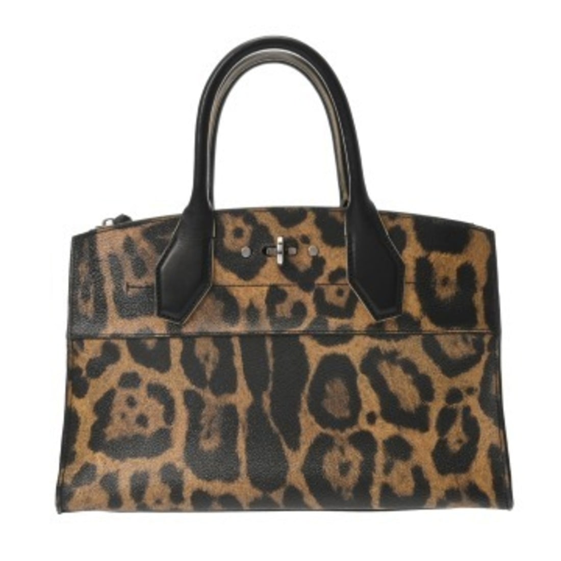 LOUIS VUITTON City Steamer Leopard Print Black Brown Women's Leather Handbag, B Rank, Used, Ginzo (1 of 11)