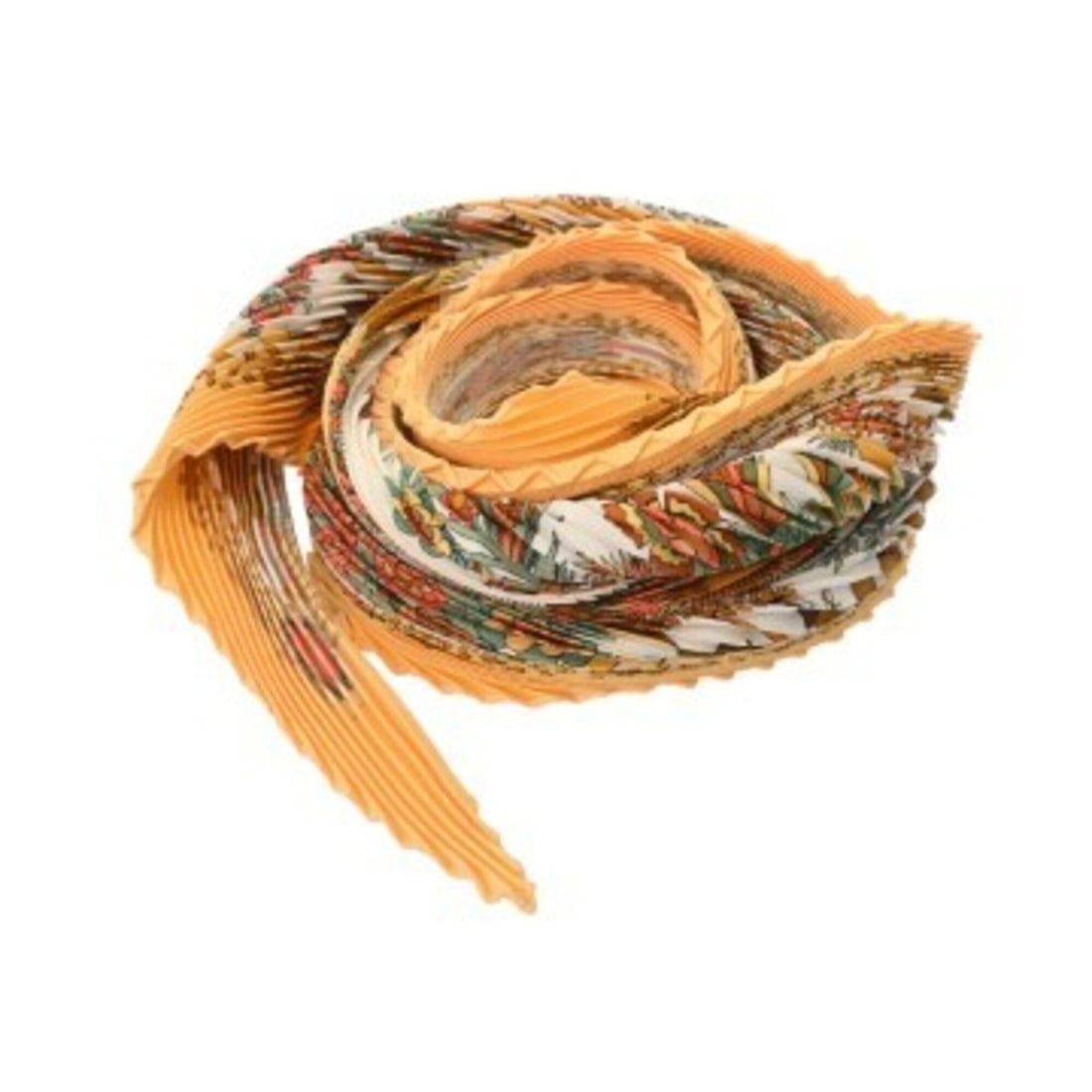 HERMES pleated scarf, orange multi-color, women's, 100% silk, scarf/muffler, A-rank, pre-owned, (1 of 11)