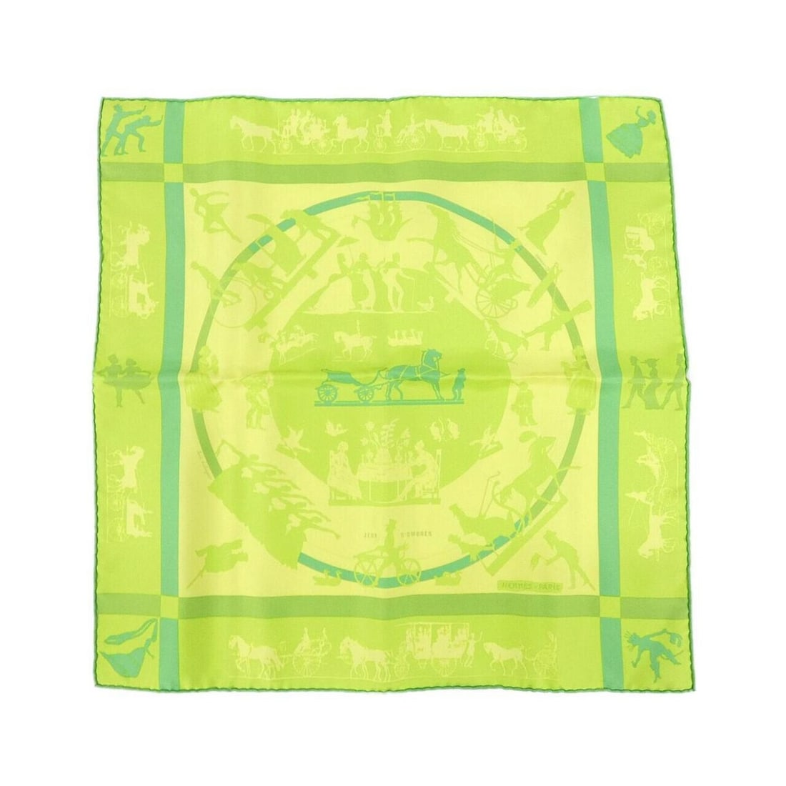 Hermes Hermès Gavroche Petit Scarf: --- Catalog ---Category: SizeSize (LxW): 45cm x 45cm / 17.71'' x 17.71''Category: DesignType: ScarfColor: GreenGender: Men,WomenMaterial: Silk Category: GeneralBrand: Hermes--- Item List ---Section: