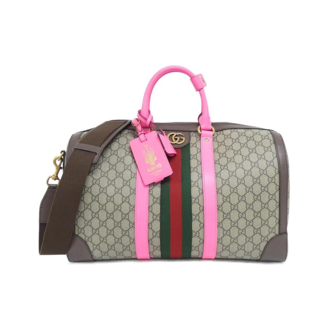 Gucci 724642 FADHS Boston Bag: --- Catalog ---Category: SizeSize (HxWxD): 28.5cm x 44cm x 24.5cm / 11.22'' x 17.32'' x 9.64''Category: DesignType: Boston bagColor: Beige, Brown, PinkGender: Men,WomenMaterial: GG Supreme , Canvas