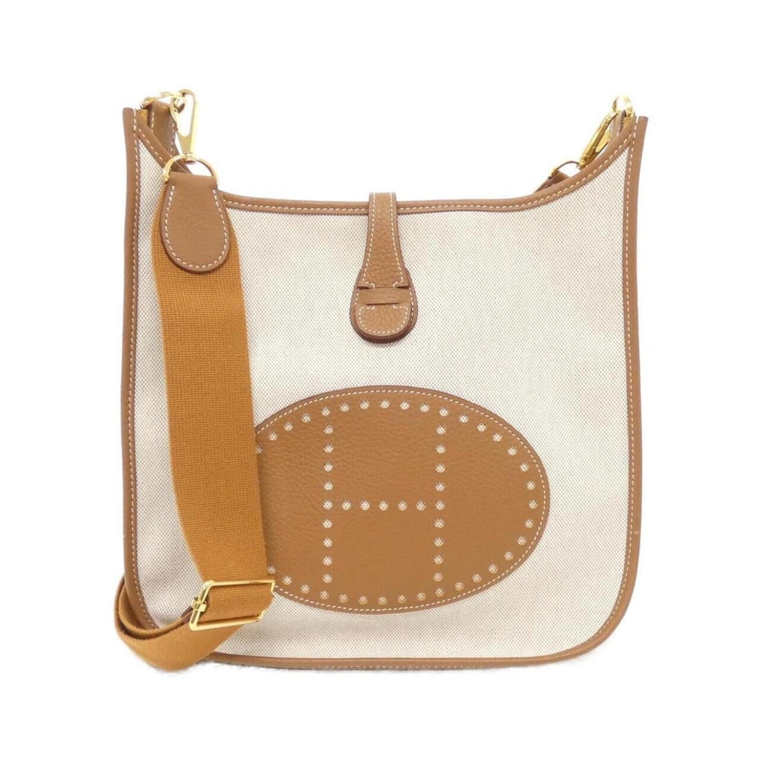 Hermes Evelyne 3 PM 085942CK Shoulder Bag: --- Catalog ---Category: SizeSize (HxWxD): 29cm x 28cm x 8cm / 11.41'' x 11.02'' x 3.14''Category: DesignType: Shoulder bagColor: Beige, Ecru, GoldGender: WomenMaterial: Toile H , Taurillon clemence