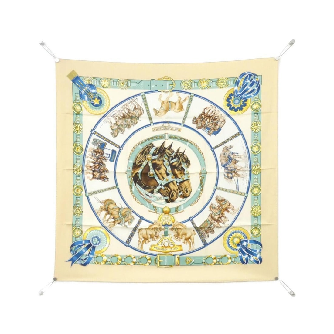 Hermes CHEVAUX DE TRAIT Carre Scarf Muffler: --- Catalog ---Category: SizeSize (LxW): 90cm x 90cm / 35.43'' x 35.43''Category: DesignType: ScarfGender: WomenMaterial: Silk Category: GeneralBrand: Hermes--- Item List ---Section: