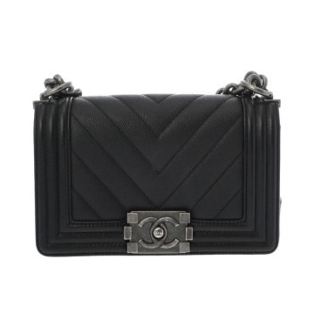 CHANEL Boy Chanel V-stitch Chain Shoulder Bag, 20cm, Black, A67085, Women's, Caviar Skin, AB Rank,: --- Catalog ---Category: SizeSize (HxWxD): 12cm x 20cm x 7cm / 4.72'' x 7.87'' x 2.75''Category: DesignType: Shoulder bagColor: BlackGender: WomenMaterial: Grained Calfskin Hardware Color: Matte