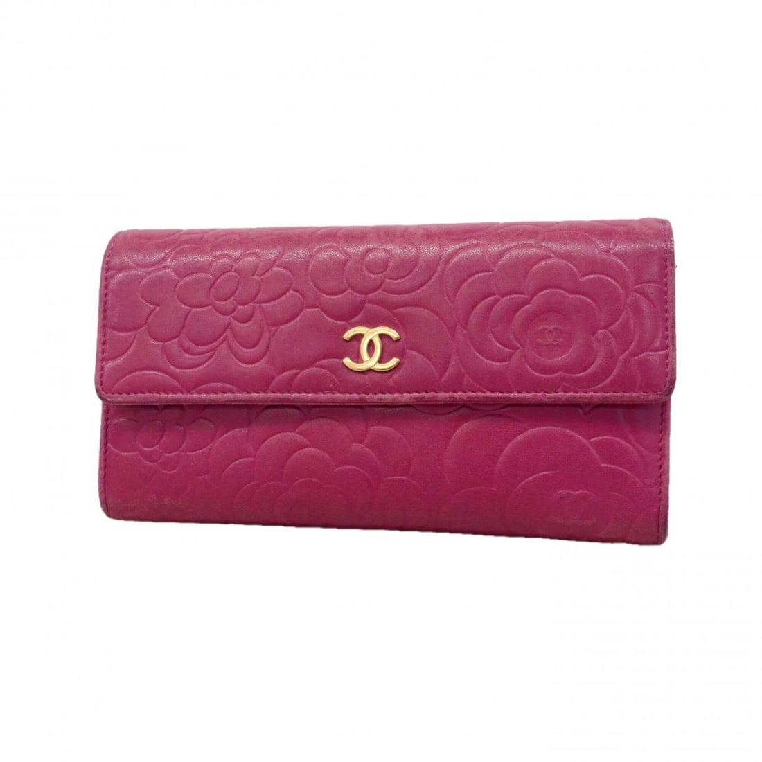 Chanel long wallet, Camellia design, lambskin, pink, women's.: --- Catalog ---Category: SizeSize (HxWxD): 10.5cm x 19.5cm x 3cm / 4.13'' x 7.67'' x 1.18''Category: DesignType: Long wallet (bi-fold)Color: PinkGender: WomenMaterial: Leather Leather/Fur Type: Lambsk