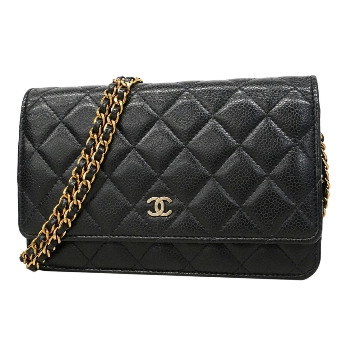 Chanel Matelassé Chain Shoulder Wallet, Caviar Leather, Black, Women's (1 of 10)
