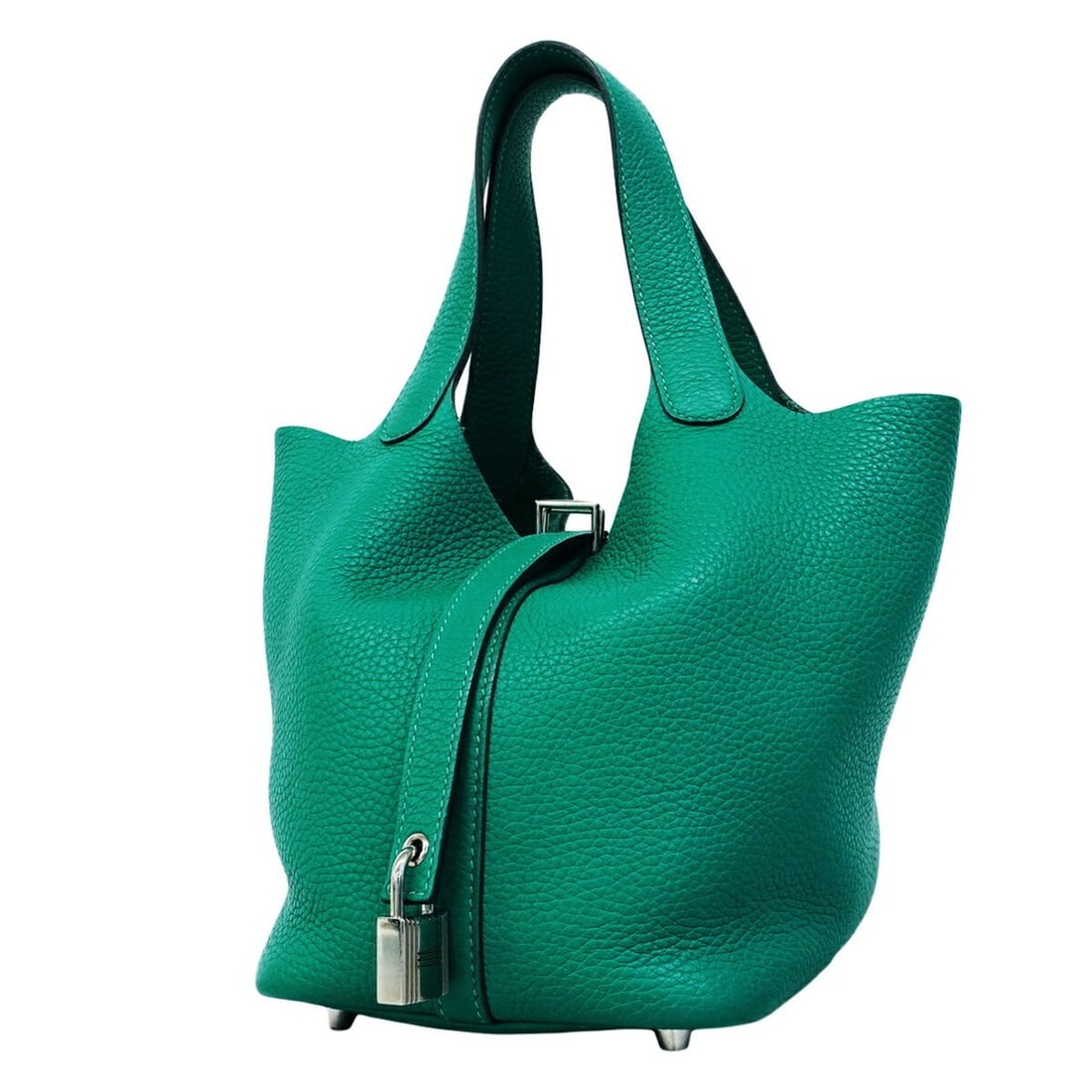 Hermes Picotin Lock PM handbag, Taurillon Clemence leather, Vert Velours, D stamp, ladies'.: --- Catalog ---Category: SizeSize (HxWxD): 19cm x 15cm x 19cm / 7.48'' x 5.9'' x 7.48''Category: DesignType: HandbagColor: GreenGender: WomenMaterial: Taurillon clemence leather Hardware Color: Silver