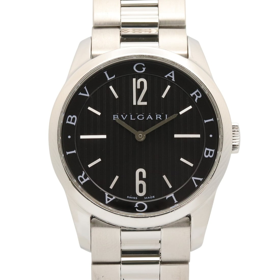 Bulgari BVLGARI Solo Tempo Watch, Stainless Steel, Men's, Black, ST37S: --- Catalog ---Category: SizeWrist Size: 19.5cm / 7.67''Case Diameter: 37mm / 1.46''Category: DesignType: WristwatchGender: MenColor (Dial): BlackMaterial (Band): Stainless steelMaterial (Case):