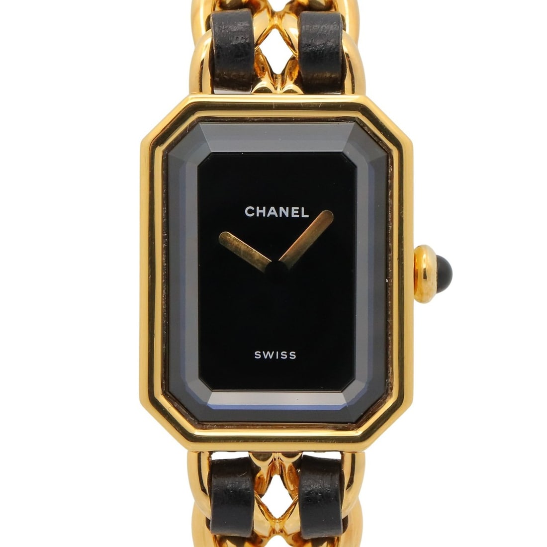 Chanel CHANEL Première M Wristwatch, Gold Plated (GP), Leather Strap, Women's, Black, H0001: --- Catalog ---Category: SizeWrist Size: 14.5cm / 5.7''Case Diameter: 20mm / 0.79''Category: DesignType: WristwatchGender: WomenColor (Dial): BlackMaterial (Band): Gold plated, LeatherMaterial