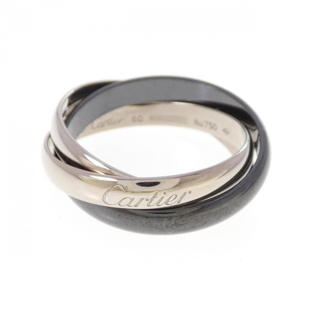 Cartier Classic Trinity Ring: --- Catalog ---Category: SizeJP Size: 20US Size: 10Category: DesignType: Band ringColor: White goldGender: Women,MenMaterial: Ceramic, White goldCategory: GeneralBrand: Cartier--- Item List