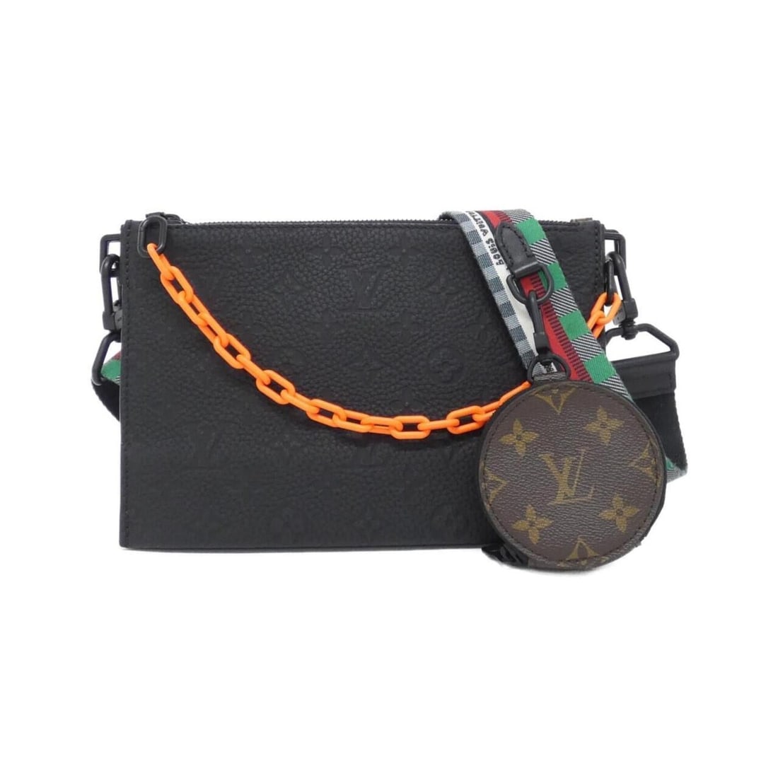Louis Vuitton Taurillon Monogram Trio Handbag Pouch M59681 Shoulder Bag: --- Catalog ---Category: SizeWeight: 670g / 1.47lb.Size (HxWxD): 17cm x 25cm x 1.5cm / 6.69'' x 9.84'' x 0.59''Strap Length: 144cm / 56.69''Category: DesignType: Handbag, Pouch, Shoulder bagColor: