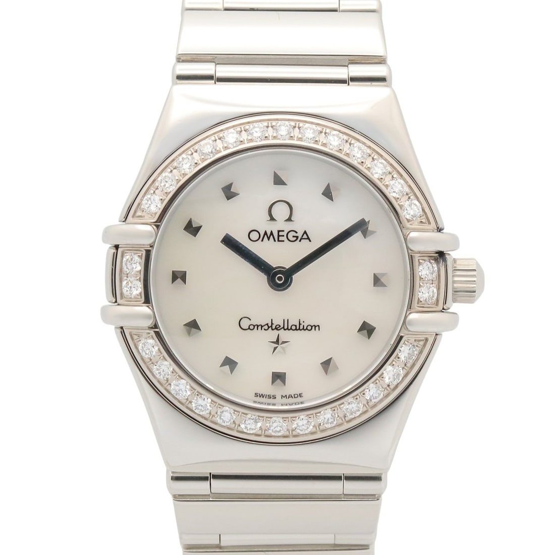 Omega Constellation Mini My Choice Diamond Bezel Watch, Stainless Steel, Diamond, Ladies,: --- Catalog ---Category: SizeWrist Size: 13.5cm / 5.31''Case Diameter: 22.5mm / 0.89''Category: DesignType: WristwatchGender: WomenColor (Dial): White shellMaterial (Band): Stainless steelMaterial (Ca