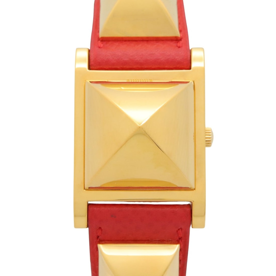 Hermes Medor watch, gold-plated (GP), leather strap, women's, white, ME1.201 (1 of 17)