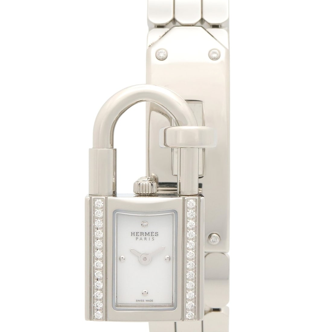 Hermes Kelly Mini Watch, Stainless Steel, Diamond, Women's, White (KE4.130): --- Catalog ---Category: SizeWrist Size: 15.5cm / 6.1''Case Diameter: 16mm / 0.63''Category: DesignType: WristwatchGender: WomenColor (Dial): WhiteMaterial (Band): Stainless steelMaterial (Case): Stai