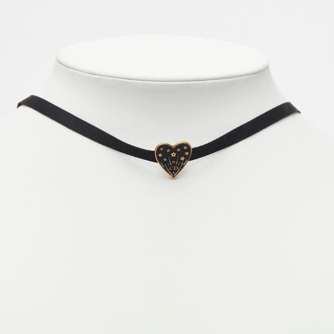 Christian Dior Dior Logo Heart Grosgrain Ribbon Choker Black Gold Metal Women's (1 of 16)