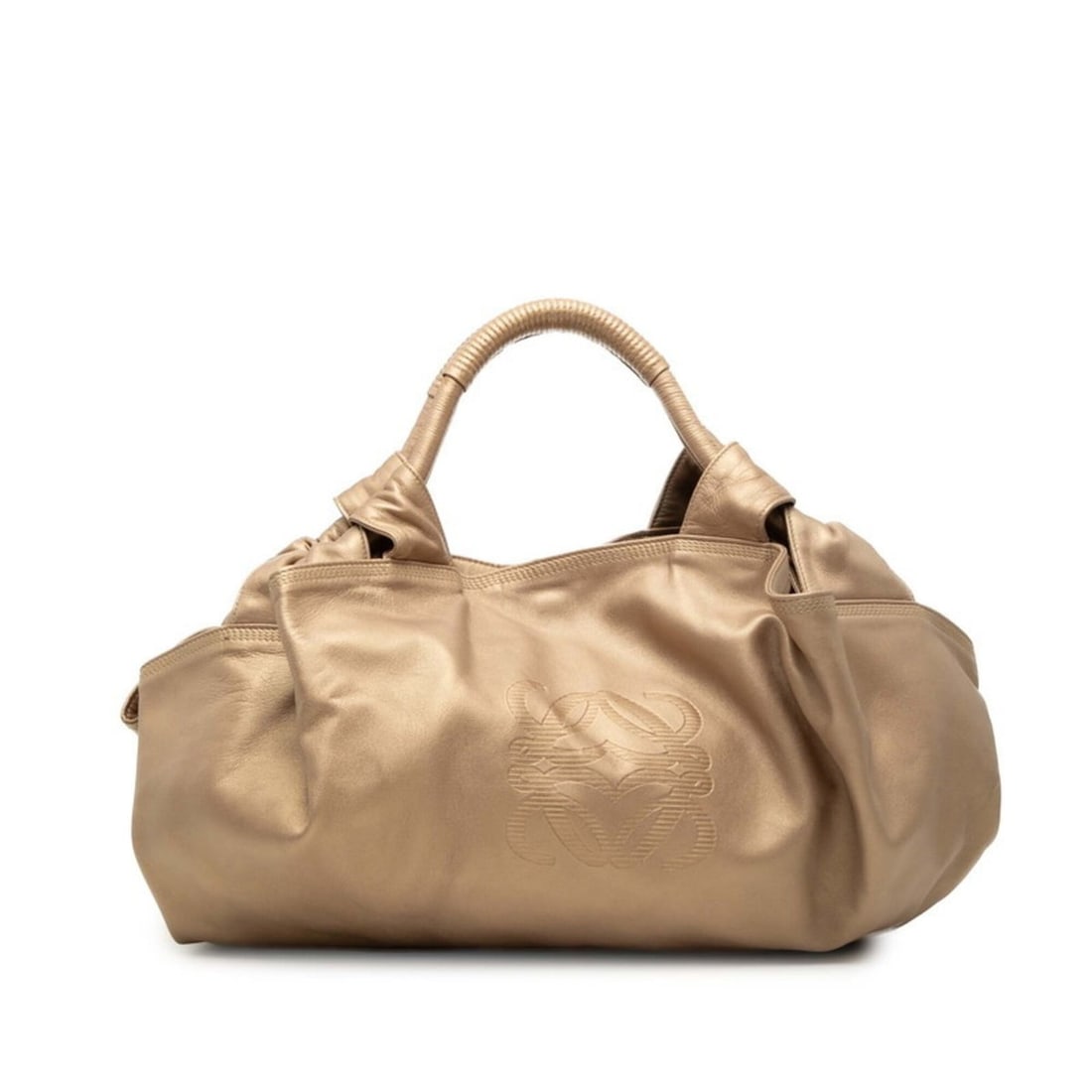 Loewe Anagram Nappa Aire Handbag, Gold Leather, Women's LOEWE: --- Catalog ---Category: SizeHandle Drop: 10.00cm / 3.94''Size (HxWxD): 26cm x 46cm x 22cm / 10.23'' x 18.11'' x 8.66''Category: DesignType: HandbagColor: GoldGender: WomenClosure: MagnetMaterial: Lea