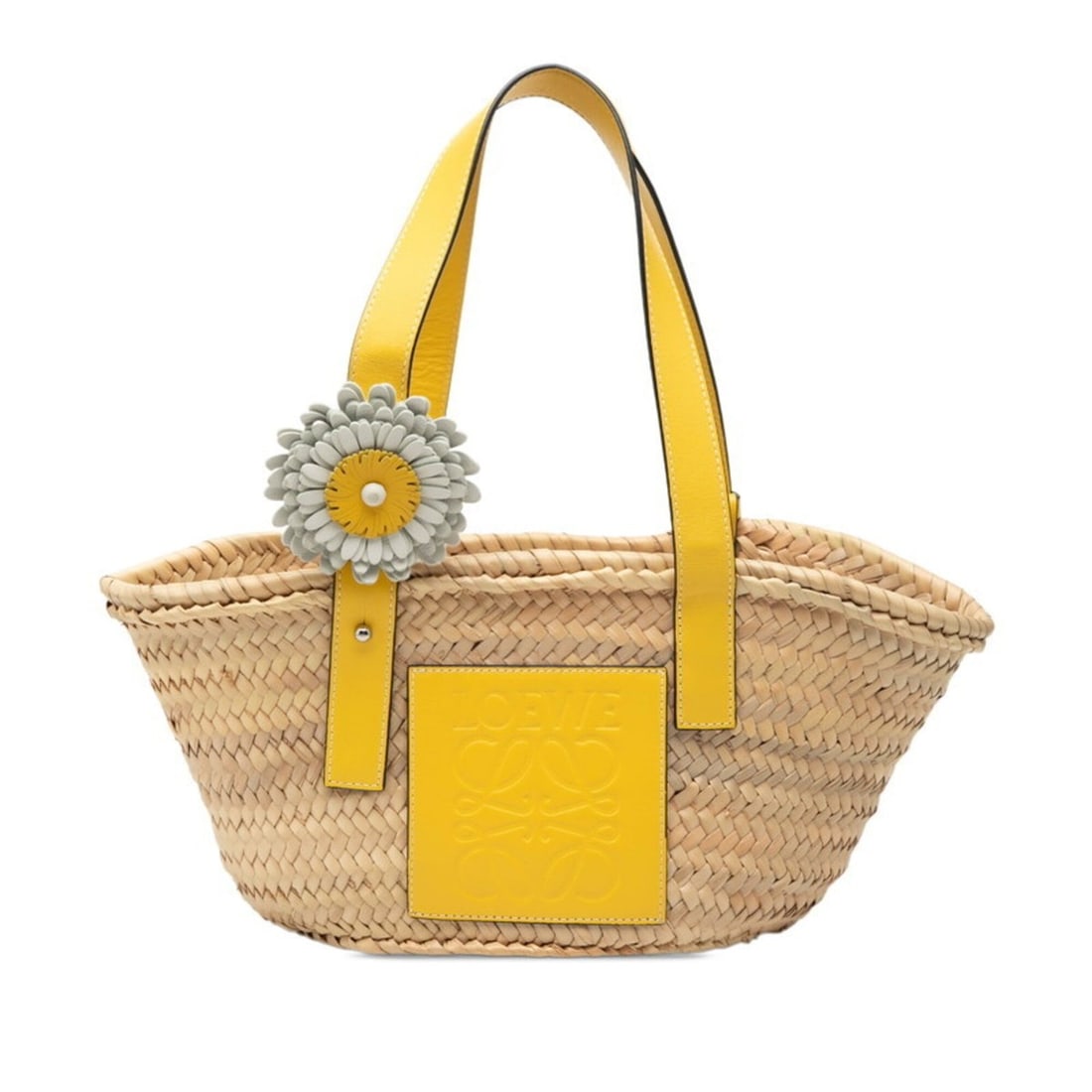 Loewe Basket Bag Small Flower Straw Tote Handbag Beige Yellow Raffia Leather Women's LOEWE (1 of 11)