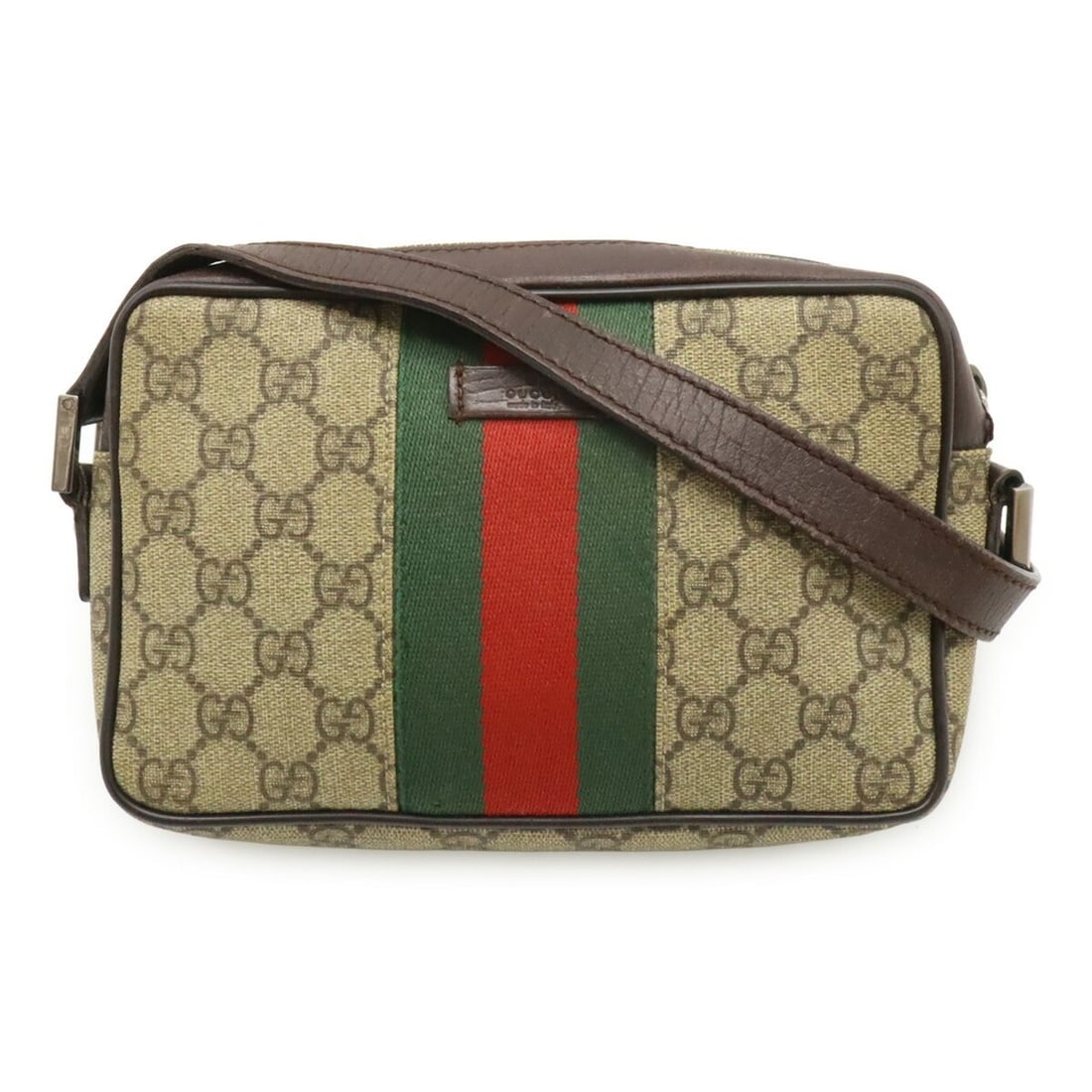 GUCCI GG Supreme Plus Sherry Line Shoulder Bag/Pochette, Khaki Beige, Brown, Dark 162910: --- Catalog ---Category: SizeWeight: 340g / 11.99oz.Size (HxWxD): 13cm x 20cm x 5cm / 5.11'' x 7.87'' x 1.96''Strap Length: 125cm / 49.21''Category: DesignType: Pochette, Shoulder bagColor: Beige, Dar