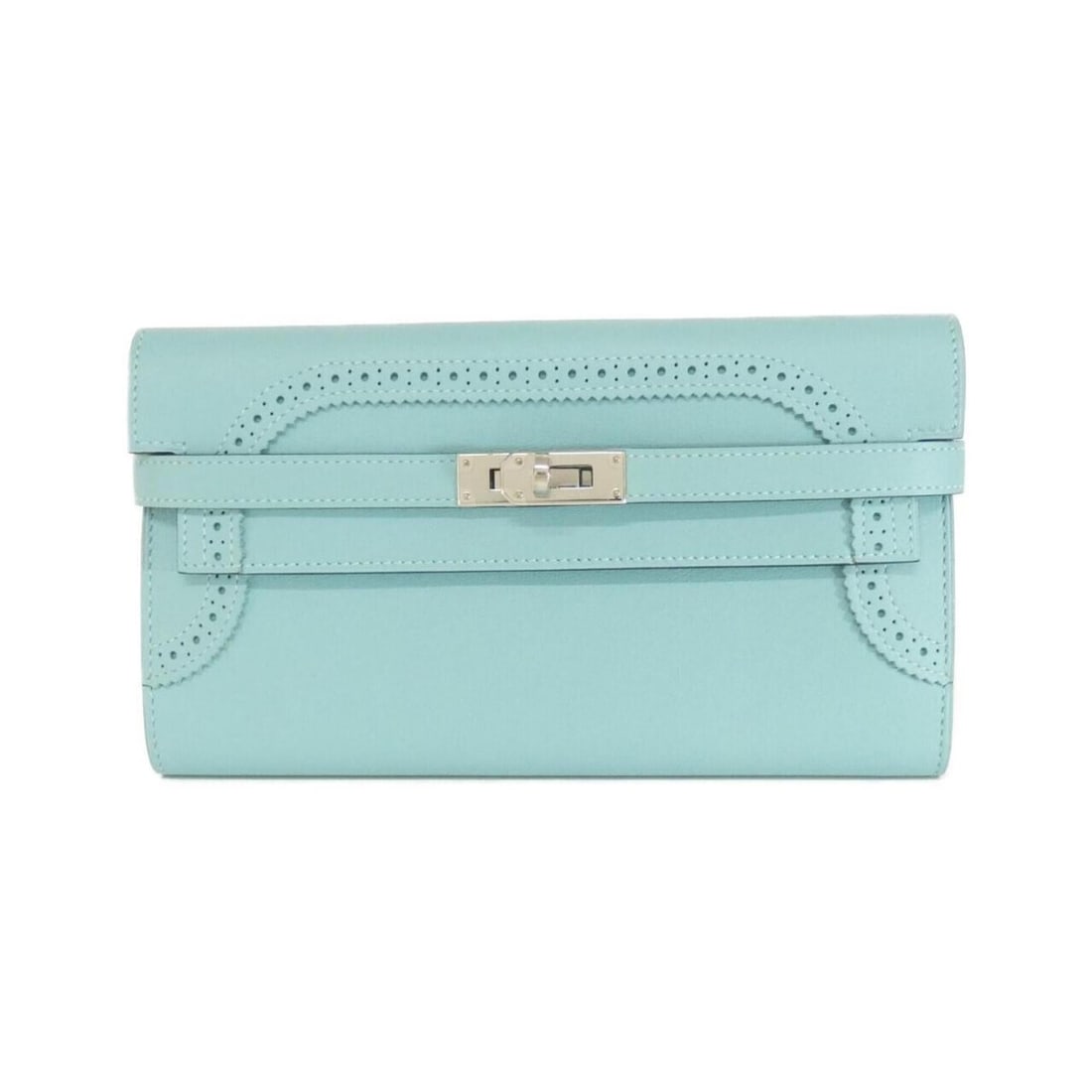 Hermes Kelly Gillies 068964CK Wallet: --- Catalog ---Category: SizeSize (HxWxD): 11.5cm x 20cm x 2.5cm / 4.52'' x 7.87'' x 0.98''Category: DesignType: Long wallet (bi-fold)Color: Blue atollGender: WomenMaterial: Swift leather Category: