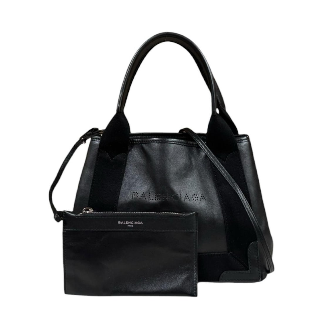 Balenciaga Navy Cabas XS Shoulder Bag, Leather 390346 Black, Women's, 2-way: --- Catalog ---Category: SizeSize (HxWxD): 19.5cm x 24cm x 7cm / 7.67'' x 9.44'' x 2.75''Category: DesignType: Pouch, Shoulder bagColor: BlackGender: WomenMaterial: Leather Category: GeneralMPN: