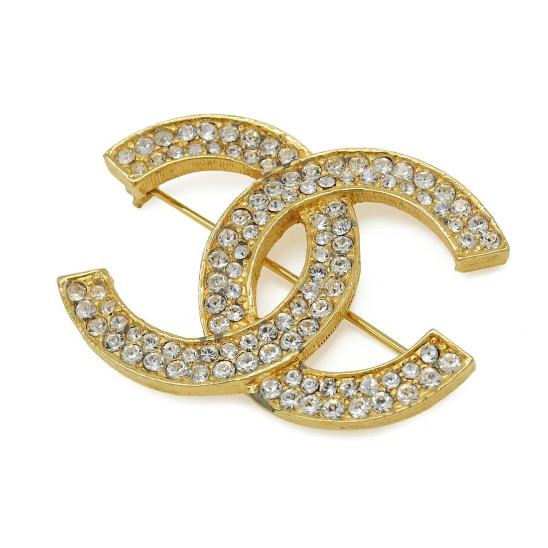 CHANEL Coco Mark Large Rhinestone Brooch GP Gold: --- Catalog ---Category: SizeSize (HxWxD): 3cm x 4cm / 1.18'' x 1.57''Category: DesignType: BroochColor: GoldStone: RhinestoneFinish: Gold platedGender: WomenCategory: GeneralBrand: Chanel--- Item Lis