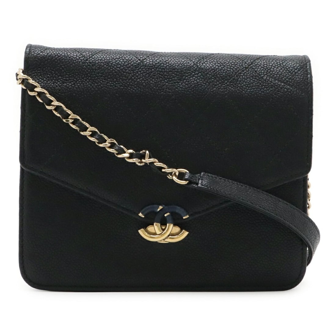 CHANEL Matelassé Wallet Chain Shoulder Bag Pouch Caviar Leather Black: --- Catalog ---Category: SizeWeight: 360g / 12.69oz.Size (HxWxD): 14.5cm x 17cm x 4cm / 5.7'' x 6.69'' x 1.57''Strap / Chain Length: 1.18m / 46.45''Category: DesignType: Chain/Shoulder walletColor: Bl
