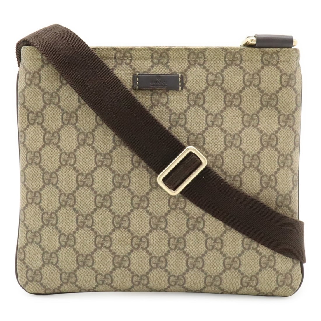 GUCCI GG Supreme Plus Shoulder Bag, Leather, Beige, Brown, Dark 201538: --- Catalog ---Category: SizeWeight: 330g / 11.64oz.Size (HxWxD): 20.5cm x 24cm / 8.07'' x 9.44''Strap Length: 134cm / 52.75''Category: DesignType: Shoulder bagColor: Beige, Dark brownGender: WomenMat