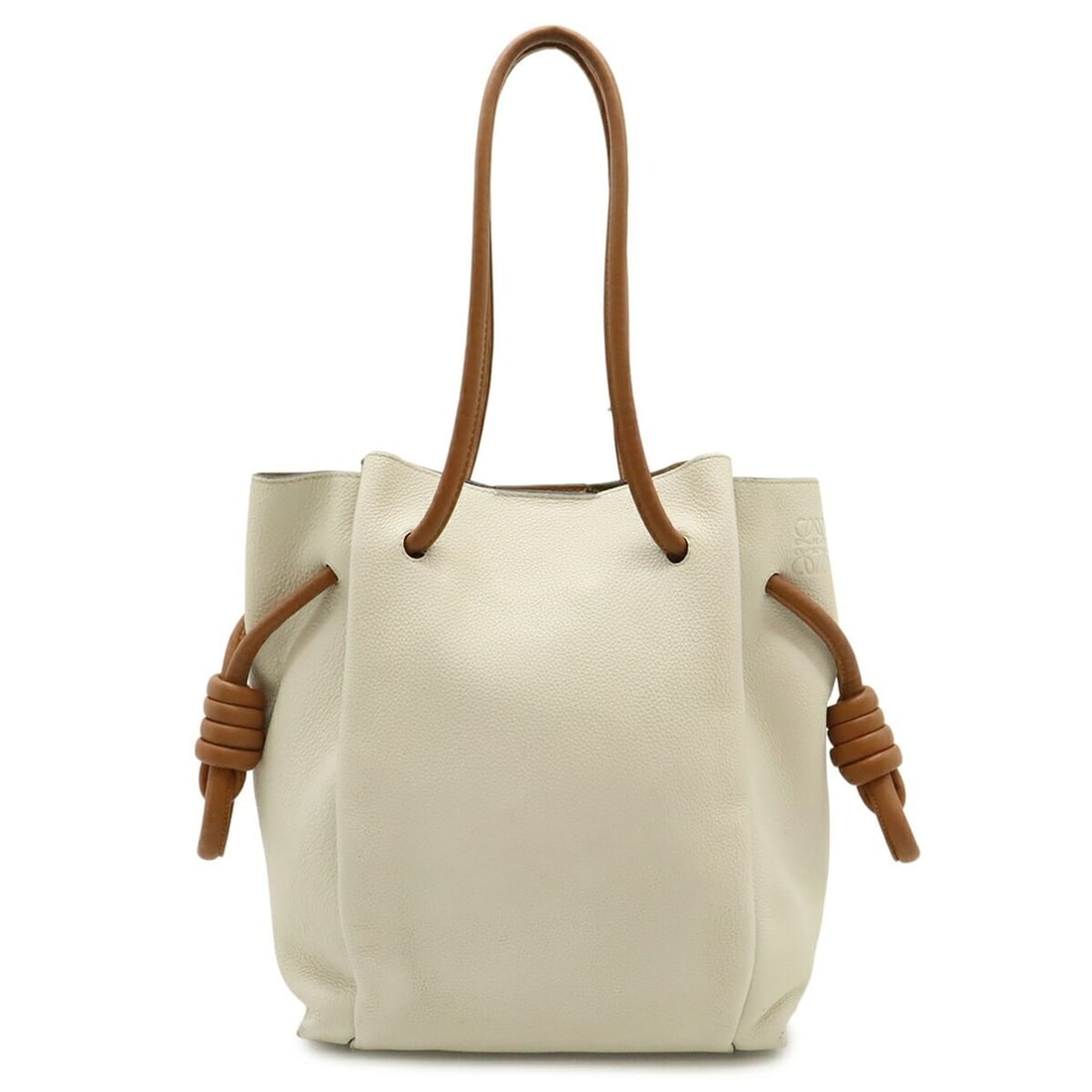LOEWE Flamenco Knot Small Tote Bag/Shoulder Bag, Leather, Ivory/Brown, 321.12.T31: --- Catalog ---Category: SizeSize (HxWxD): 29cm x 23cm x 9cm / 11.41'' x 9.05'' x 3.54''Category: DesignType: Shoulder bag, Tote bagColor: Brown, IvoryGender: WomenMaterial: Leather Category: GeneralM