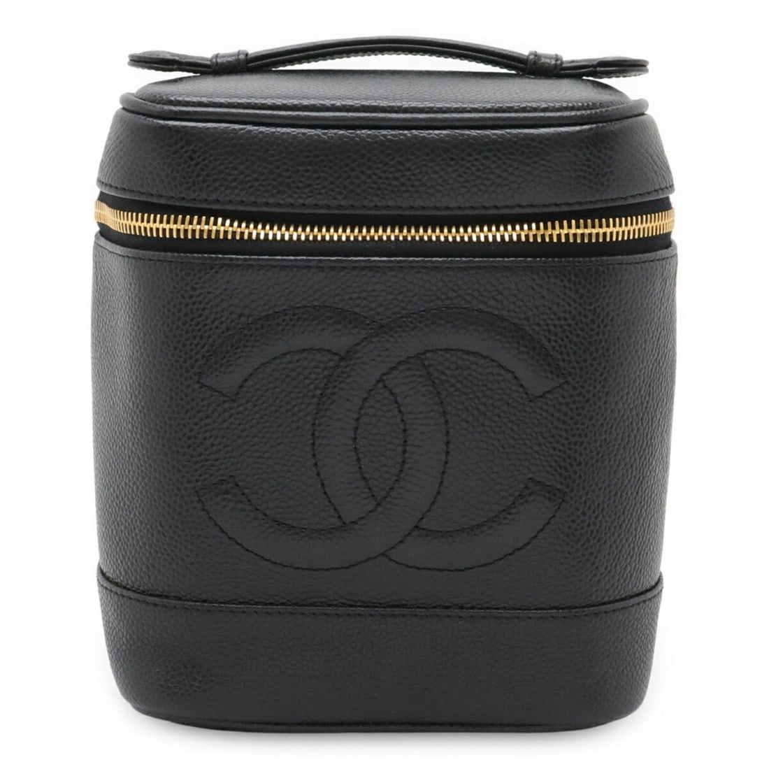 CHANEL Coco Mark Vanity Bag, Handbag, Pouch, Caviar Leather, Black, A01998: --- Catalog ---Category: SizeWeight: 360g / 12.69oz.Size (HxWxD): 17cm x 15cm x 12.5cm / 6.69'' x 5.9'' x 4.92''Category: DesignType: Handbag, Vanity bagColor: BlackGender: WomenMaterial: Grained Calf