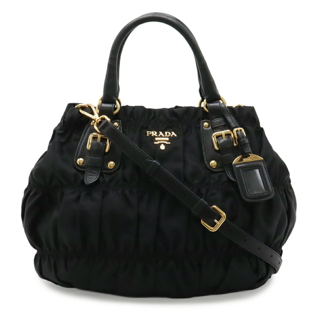 PRADA TESSUTO Gathered Tote Bag, Handbag, Shoulder Nylon, NERO Black, Purchased from an overseas (1 of 17)